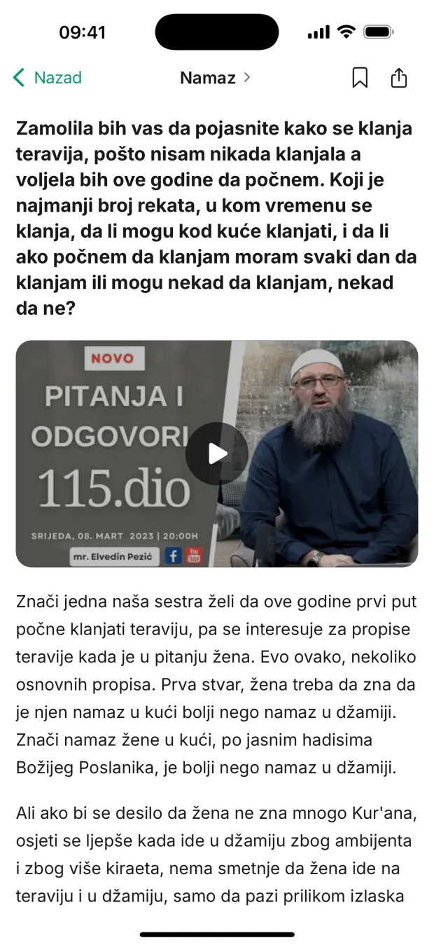 Ekran aplikacije: Odgovor uz video isječak