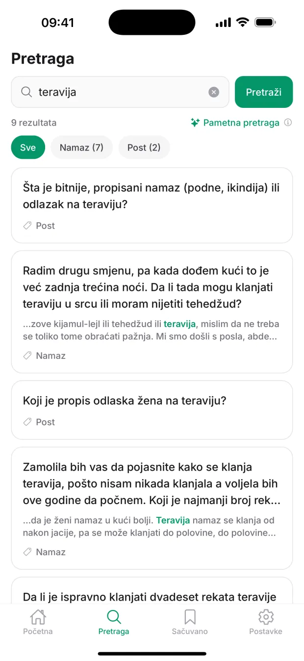 Ekran aplikacije: Pretraga cijele arhive