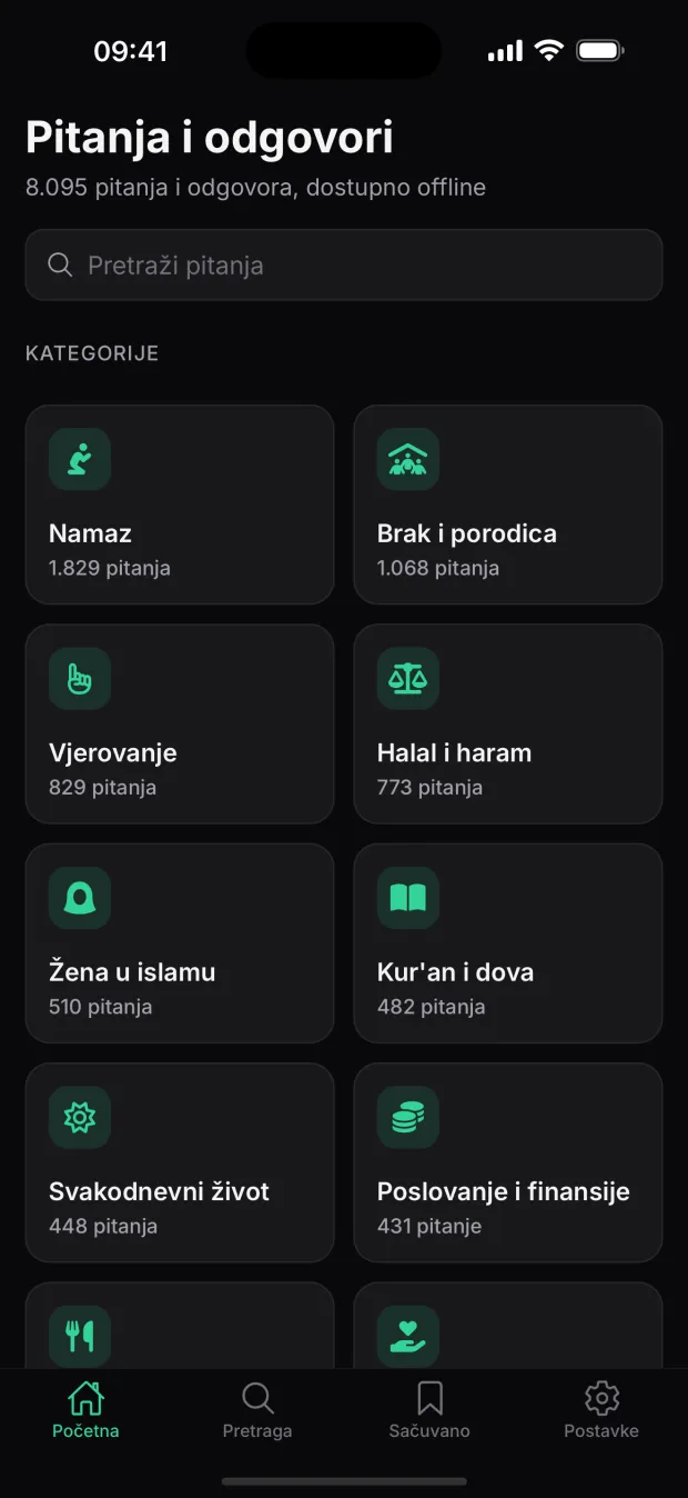 Ekran aplikacije: Tamna tema